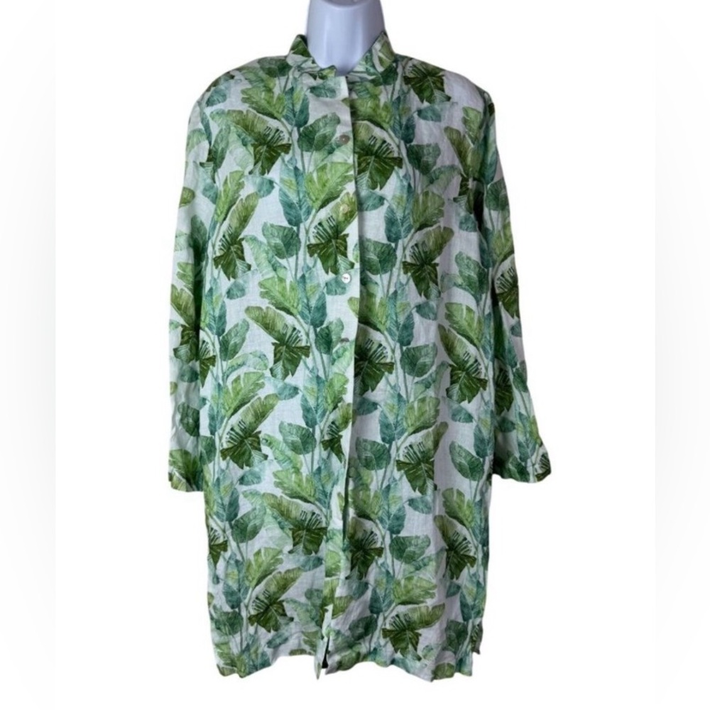 Charlotte Kellogg Palm Beach 100% Linen Tunic Top Women Large Green resort wear